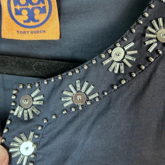 Tory Burch top tunic size 14 NWT blue beaded coverup cotton India boho - Picture 9 of 12